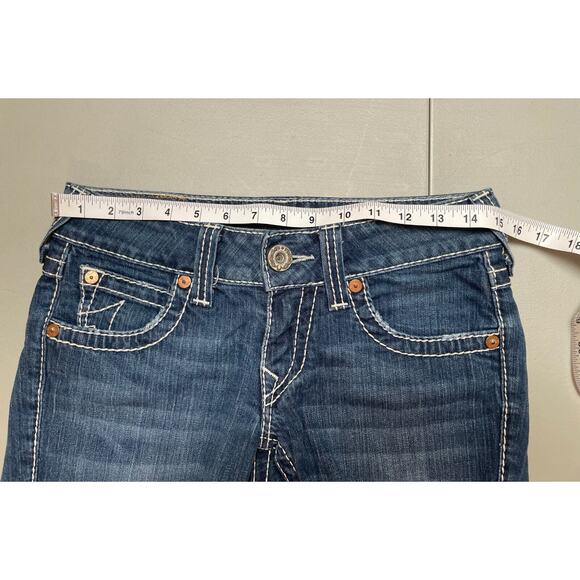 True Religion Low Rise Cut Off Button Flap Pocket Denim Jean Shorts Size 27 - Picture 7 of 9
